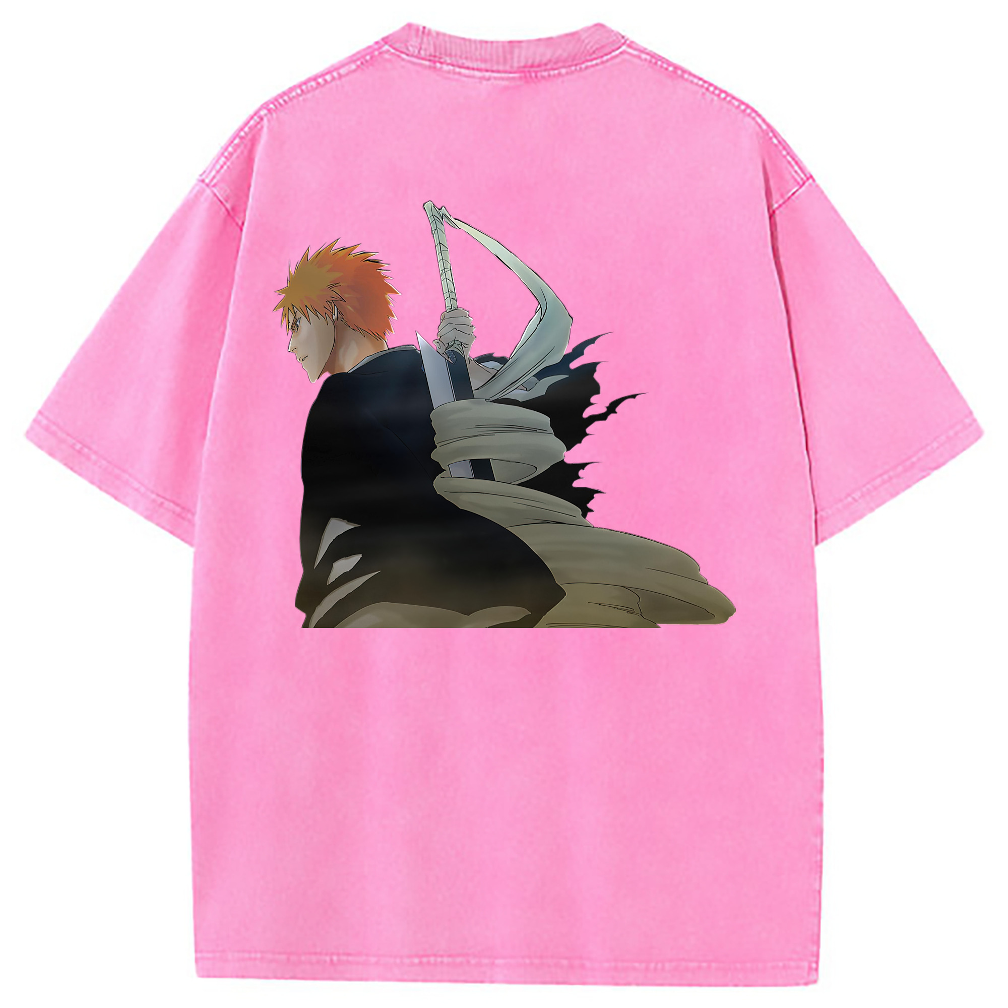 （画像用） ブリーチ 黒崎一護（くろさき いちご）BLEACH Kurosaki Ichigo 綿100% ヴィンテージ風 半袖Tシャツ（背面プリント）